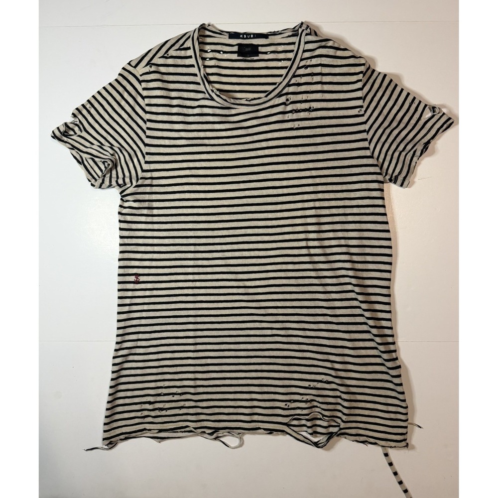 Ksubi Sinister Striped Tshirt Black/Ivory Size Medium Off White